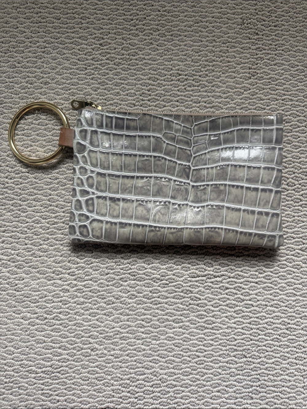 Gray Croc-Embossed Wristlet